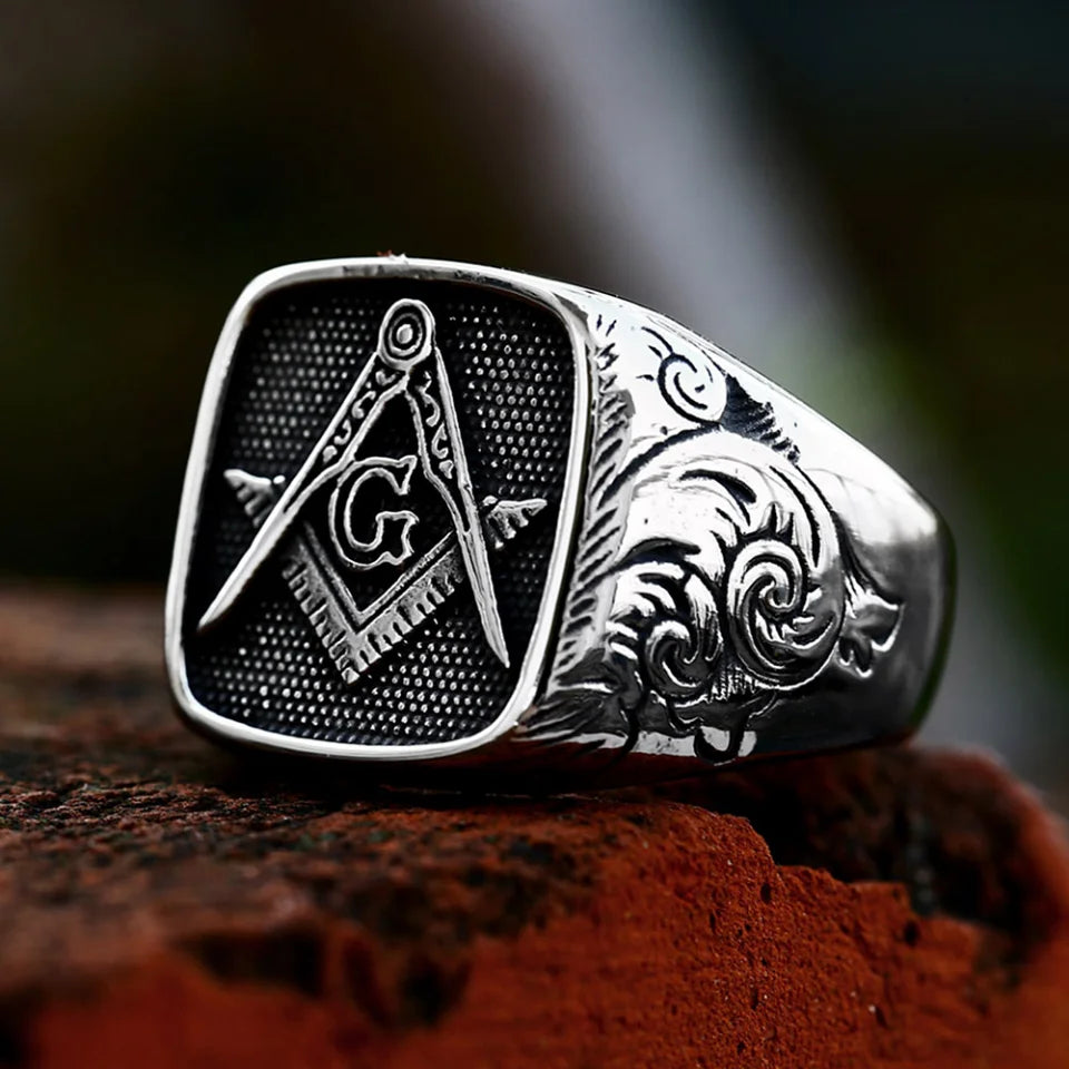 Square Face Masonic Ring - Masonic Biker Ring