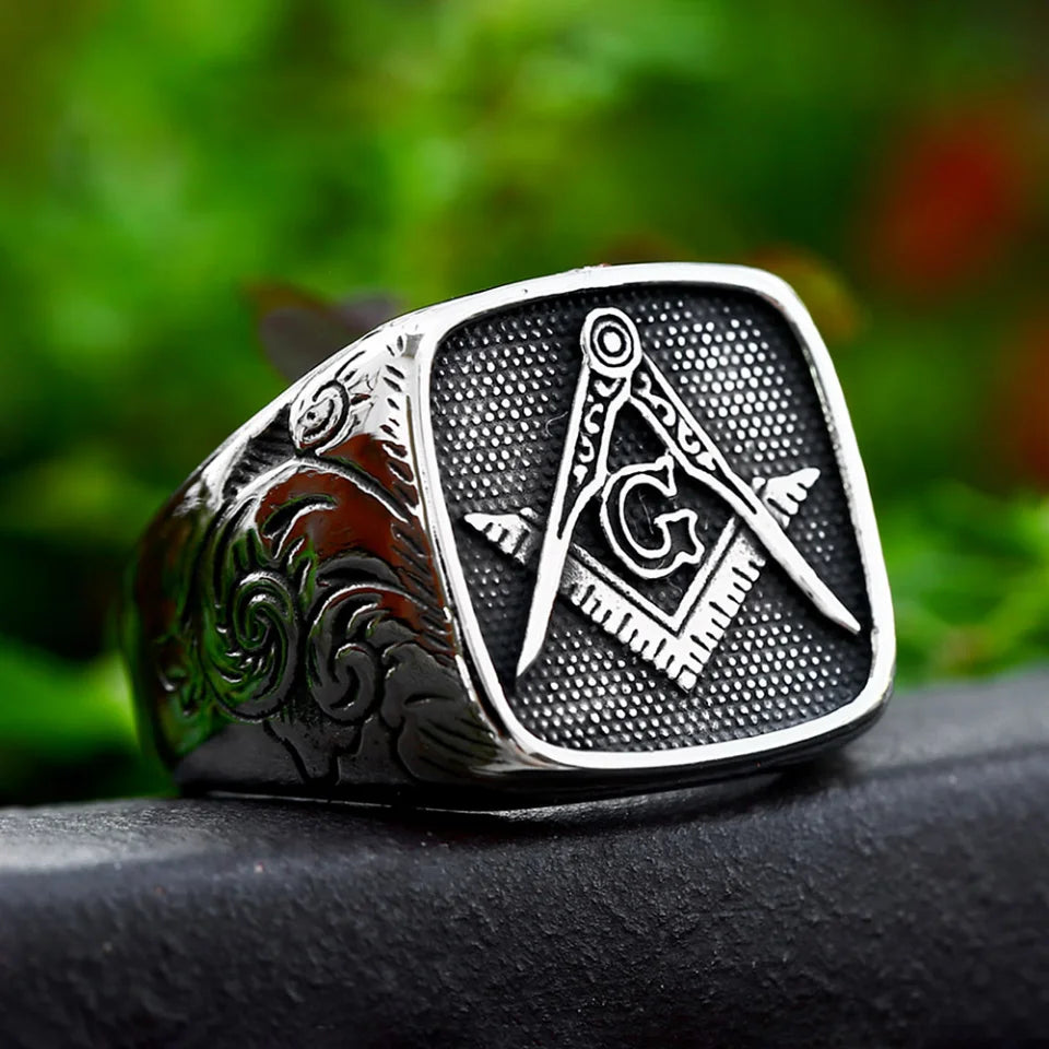 Square Face Masonic Ring - Masonic Biker Ring