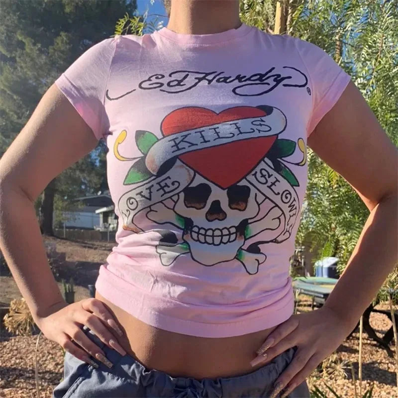 Ed Hardy Ladies Tee - Love Kills Slowly Theme