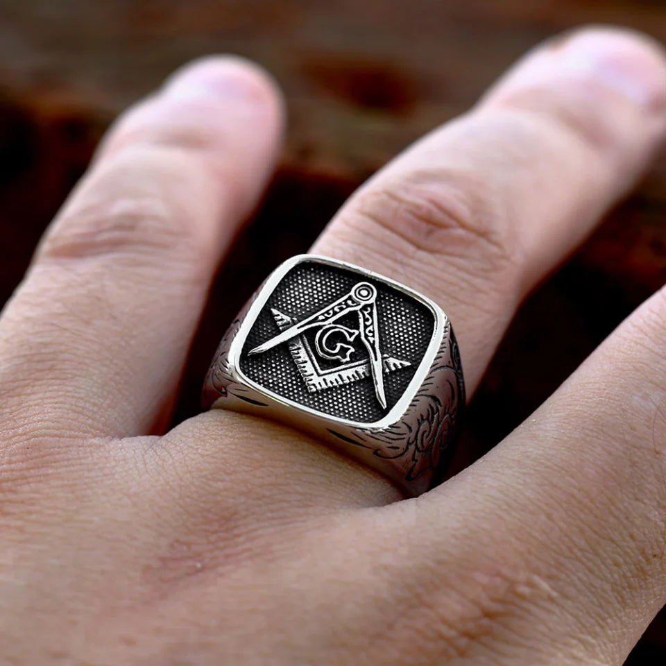 Square Face Masonic Ring - Masonic Biker Ring