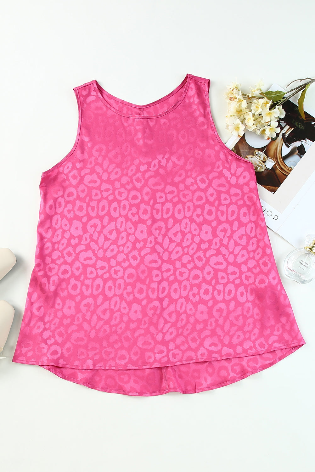 Rosy Satin Jacquard Sleeveless A-Line Leopard Print Dress
