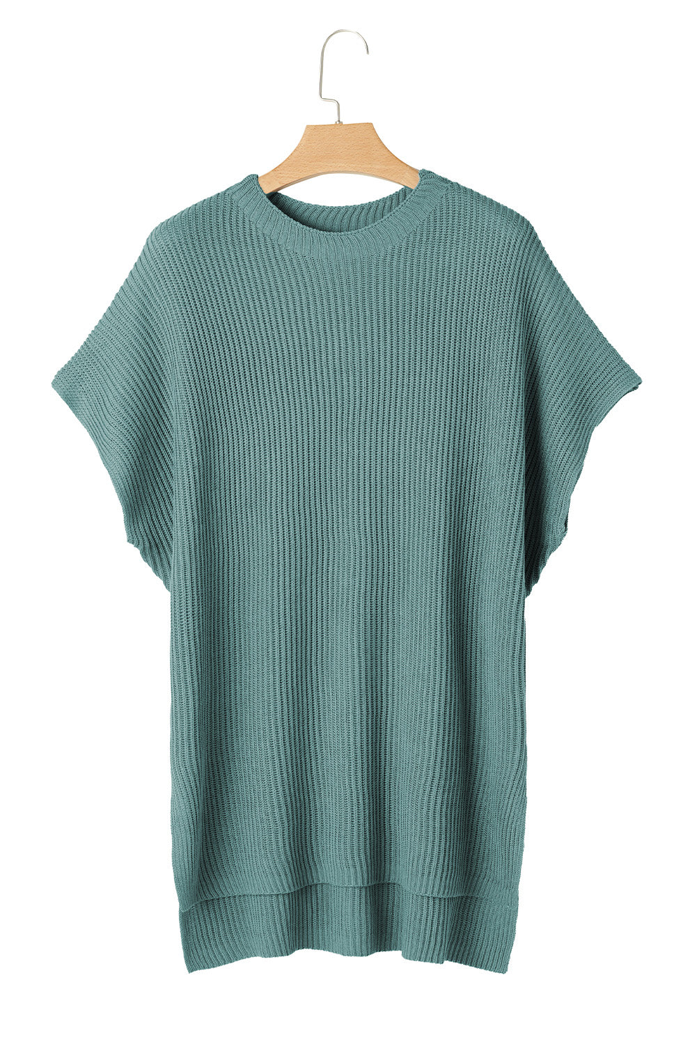 Apricot Side Slit Short Sleeve Oversized Sweater