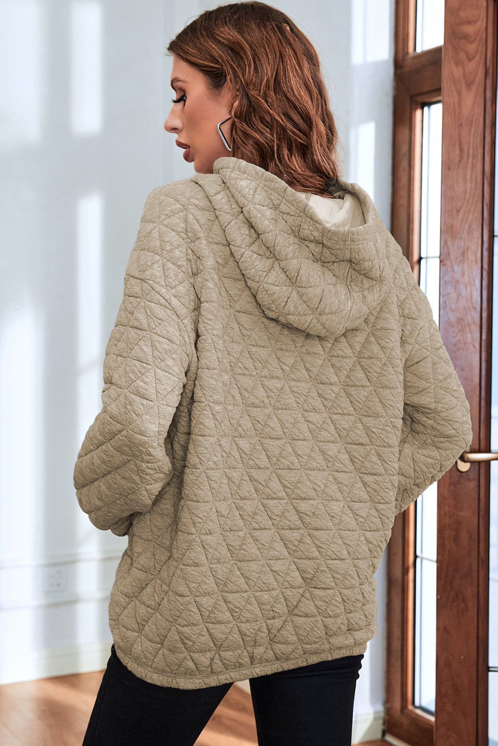 Coffee Thermal Quilted Kangaroo Pocket Hoodie