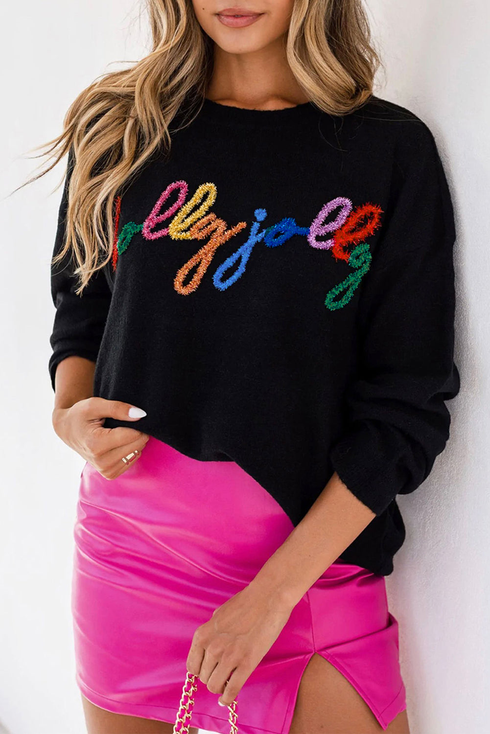 Glitter Merry & Bright Round Neck Knit Sweater