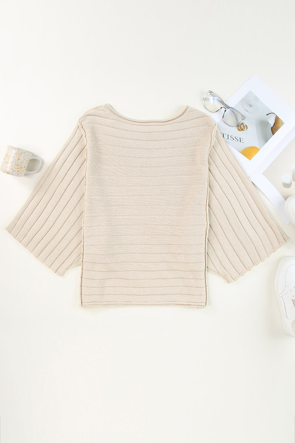Brown Ribbed Knit Exposed Seam Dolman Sweater