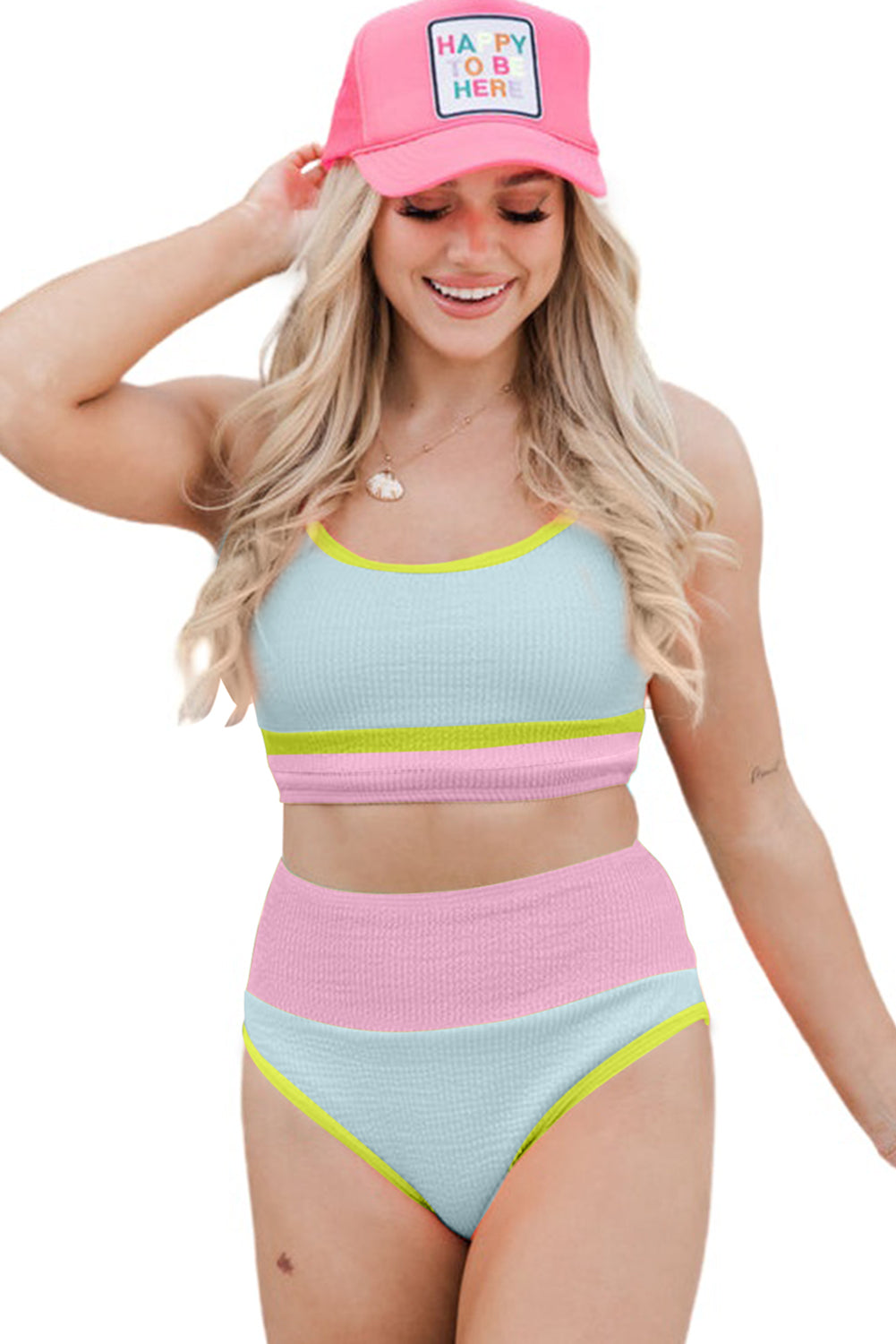 Bikini Set Color Block Textured High Waist Sexy