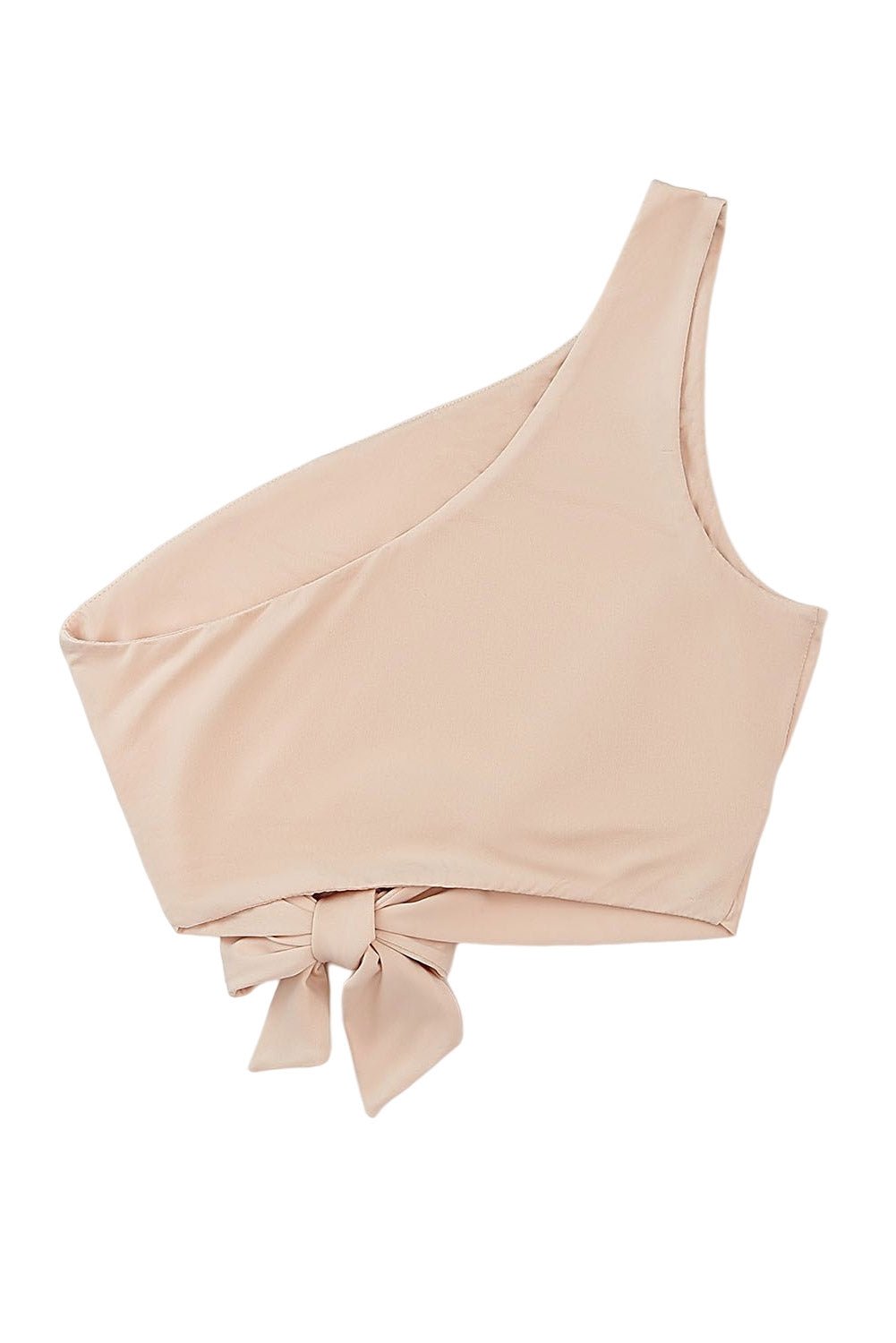 Plain Casual Sleeveless One Shoulder Tie Front Crop Top