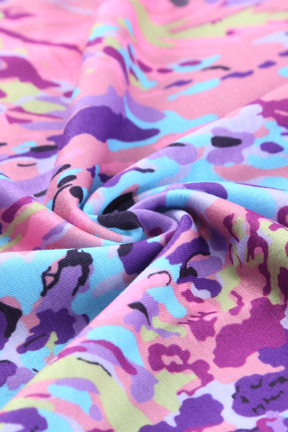 Abstract Print Wrap V Neck Flutter Sleeve Mid Length Summer Dress