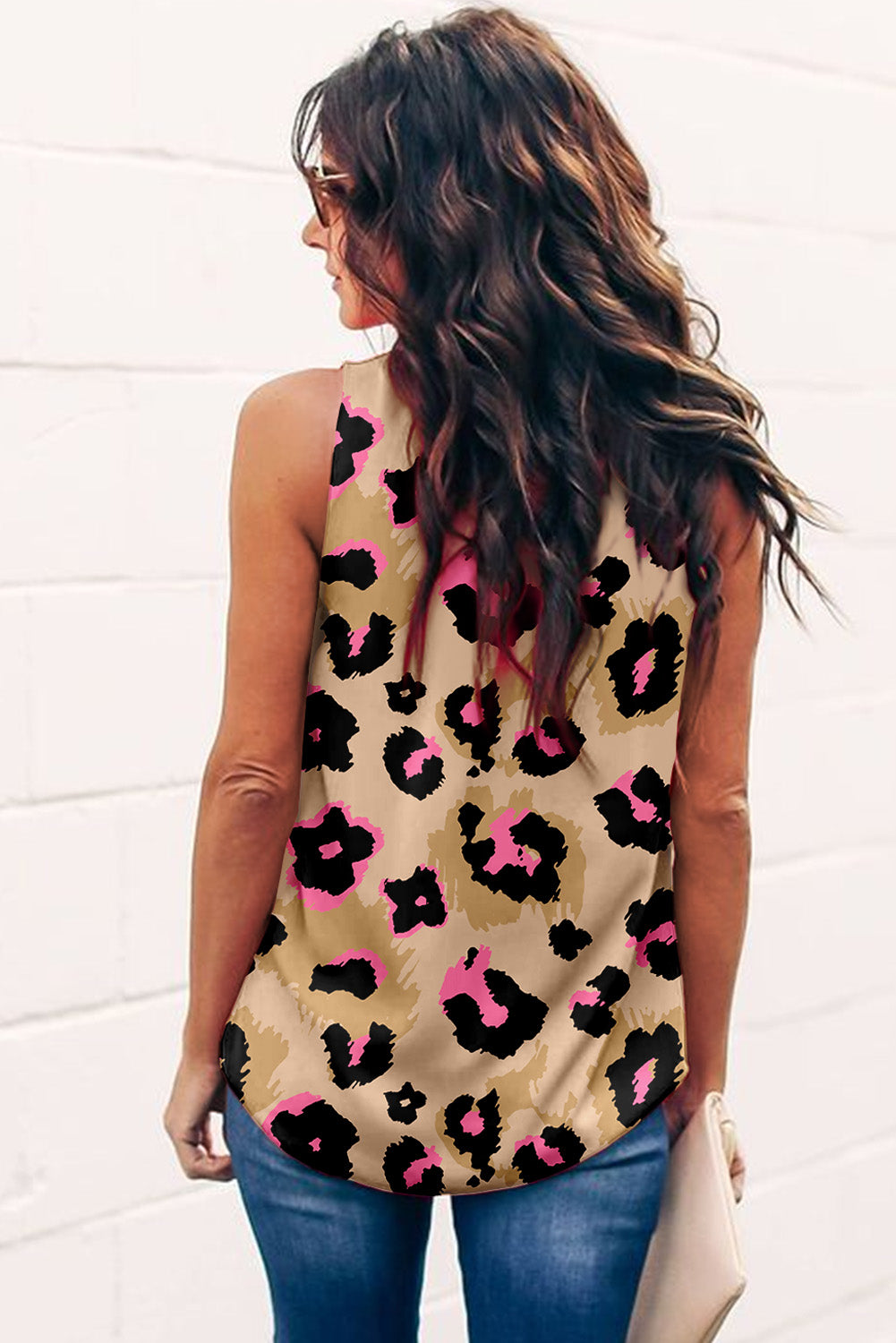 Leopard Print Casual Sleeveless Shirt for Women