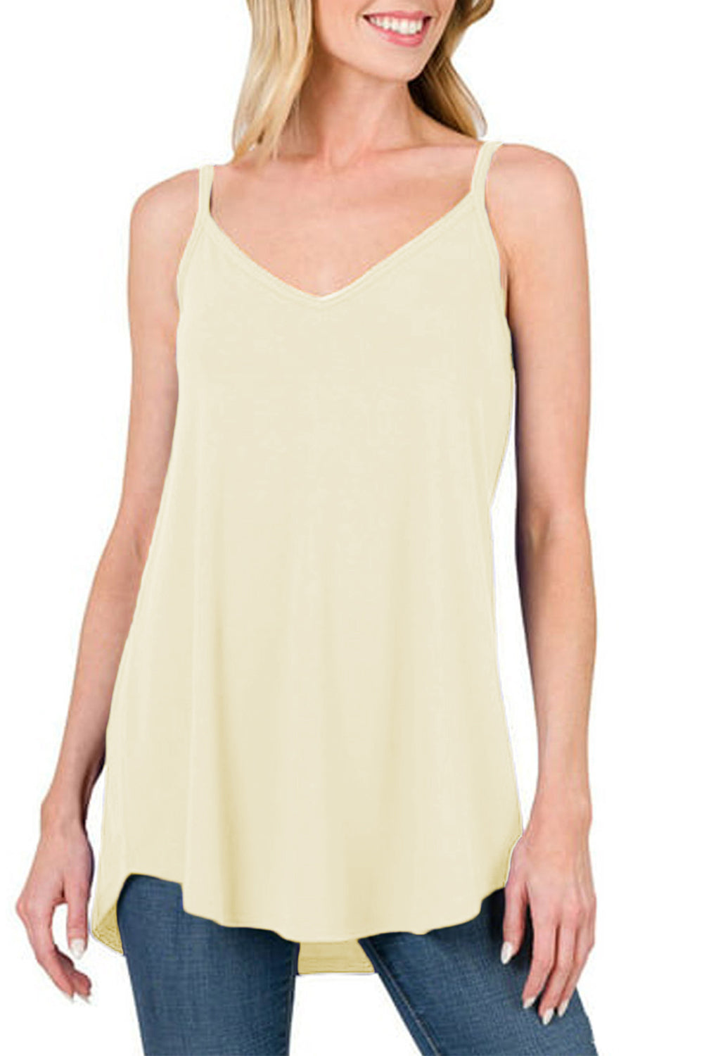 Clay Spaghetti Strap V-Neck Flowy Tunic Cami Top