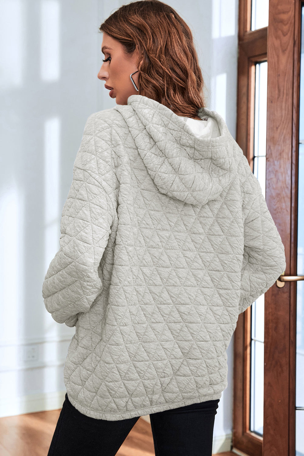 Coffee Thermal Quilted Kangaroo Pocket Hoodie