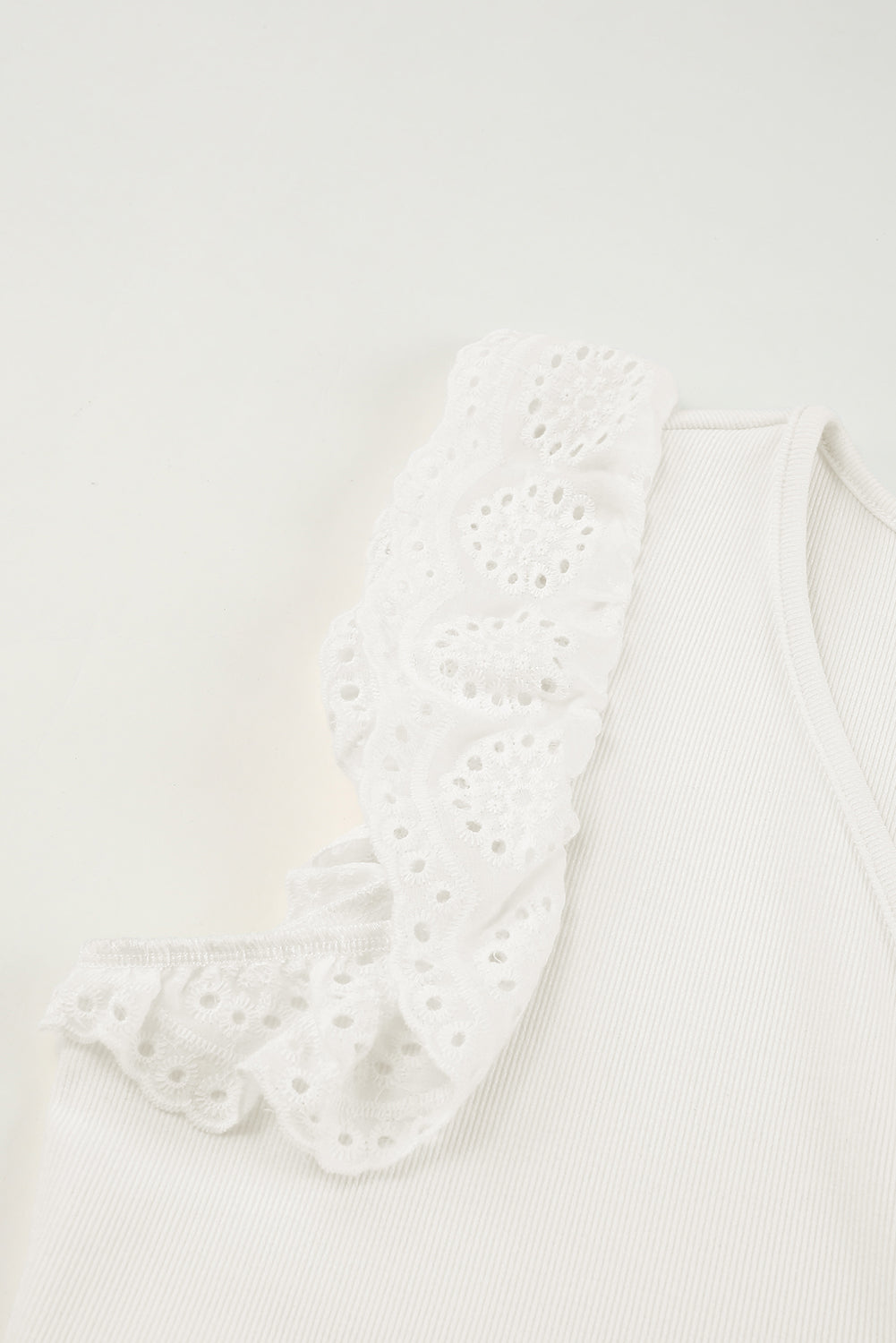 V Neck Flutter Shoulder Ribbed Knit Top
