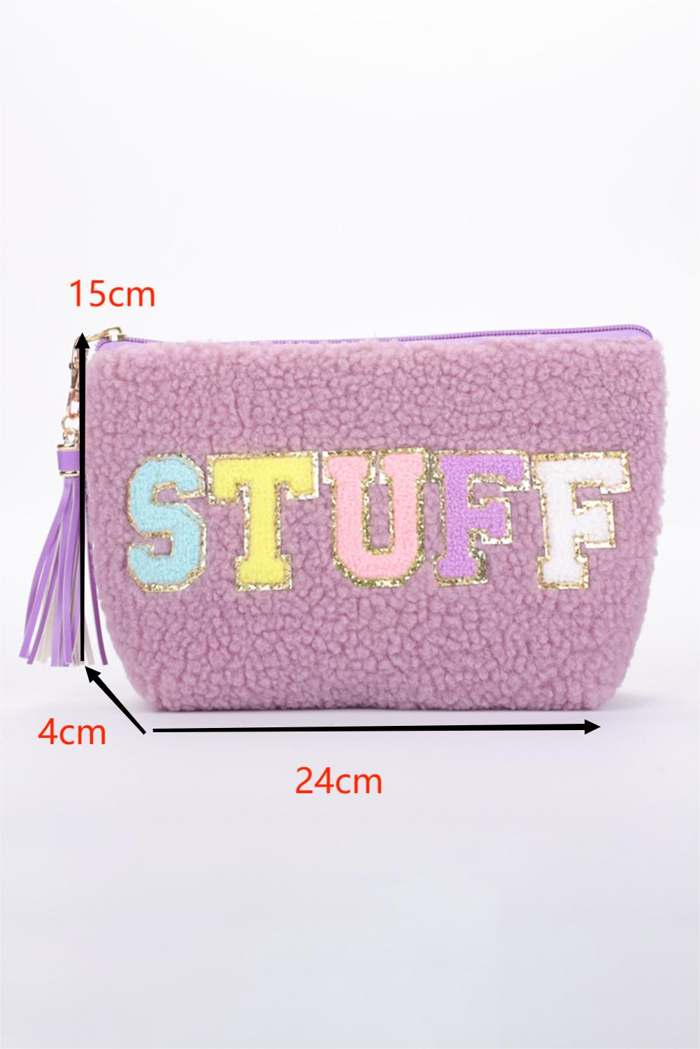 White CALM Letter Pattern Tassel Zipper Makeup Bag