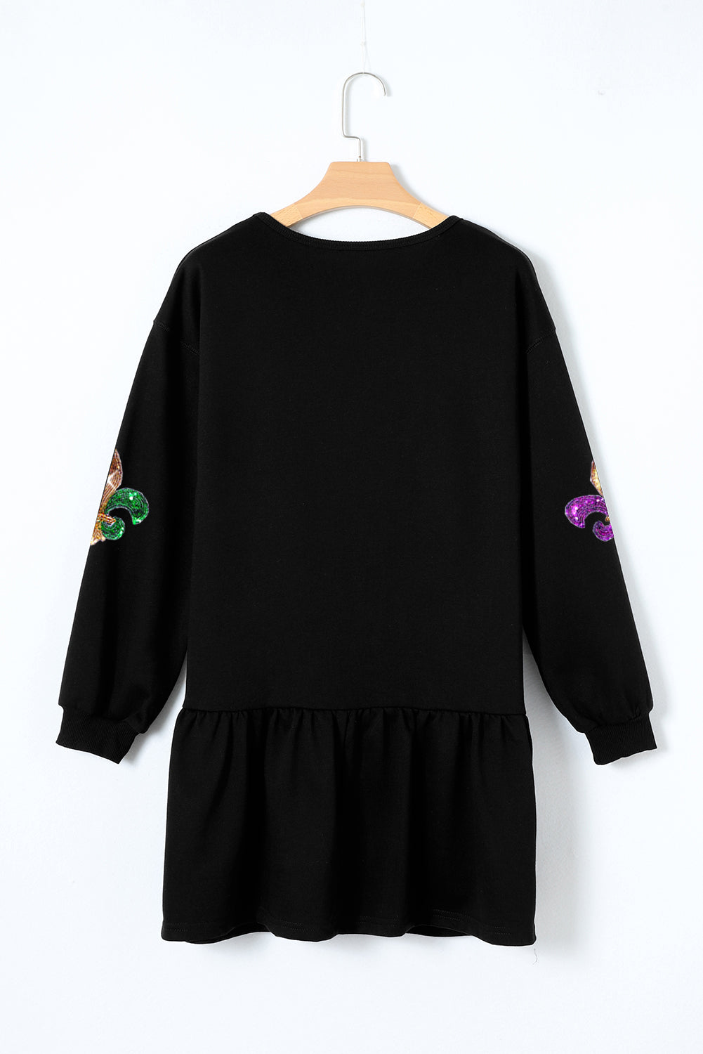 Sequin Mardi Gras Fleur De Lis Graphic Ruffle Hem Mini Dress