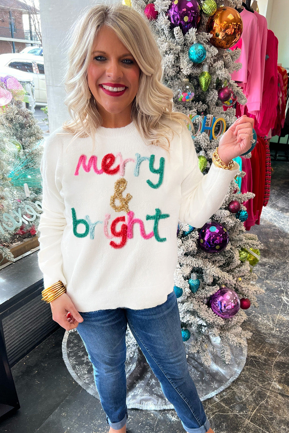 Glitter Merry & Bright Round Neck Knit Sweater
