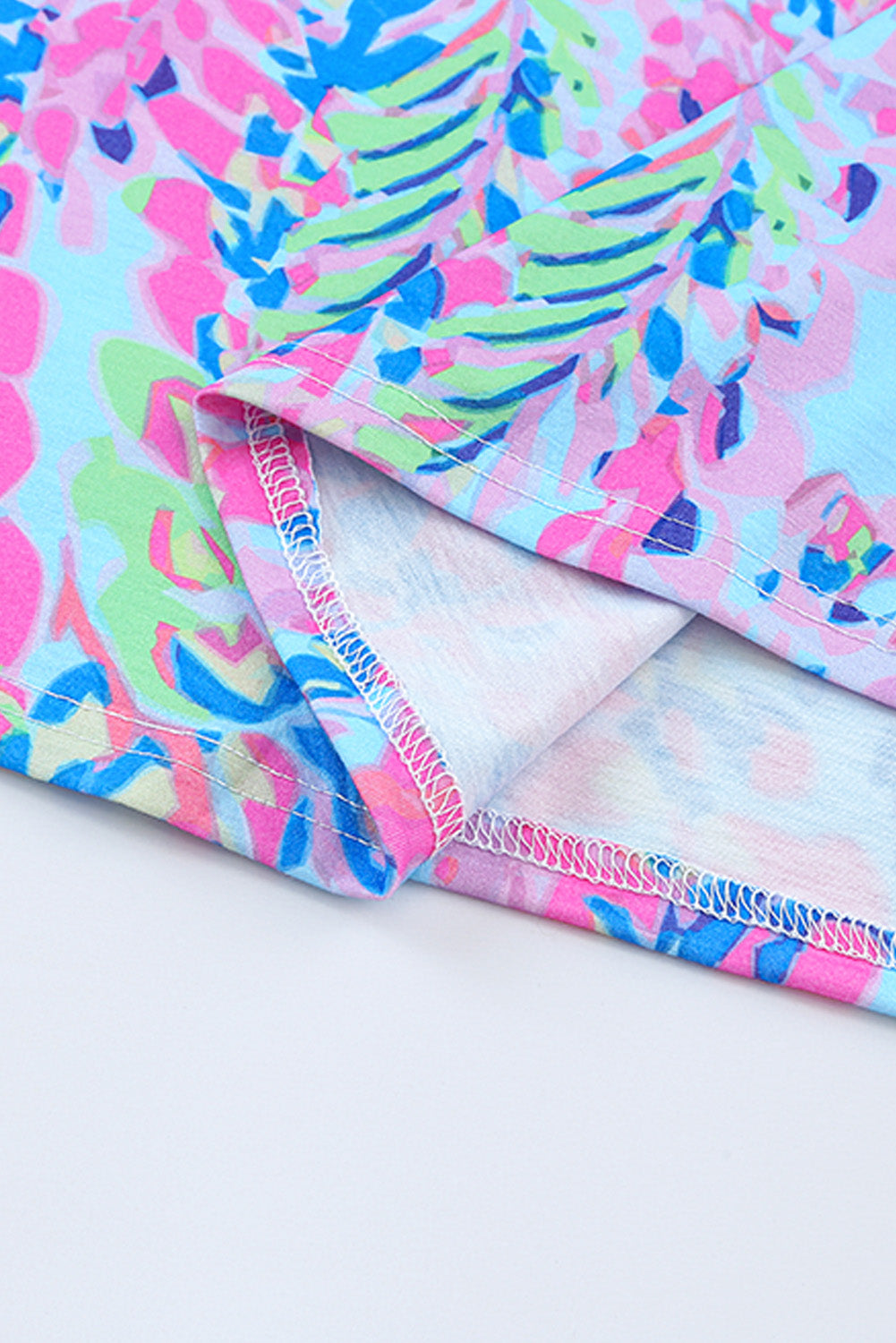 Abstract Print Wrap V Neck Flutter Sleeve Mid Length Summer Dress