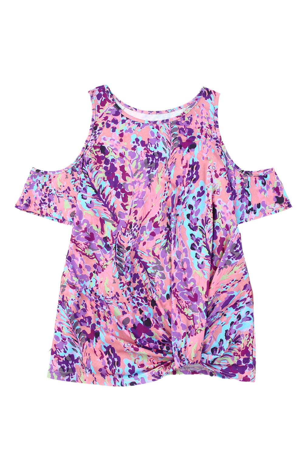 Abstract Print Wrap V Neck Flutter Sleeve Mid Length Summer Dress