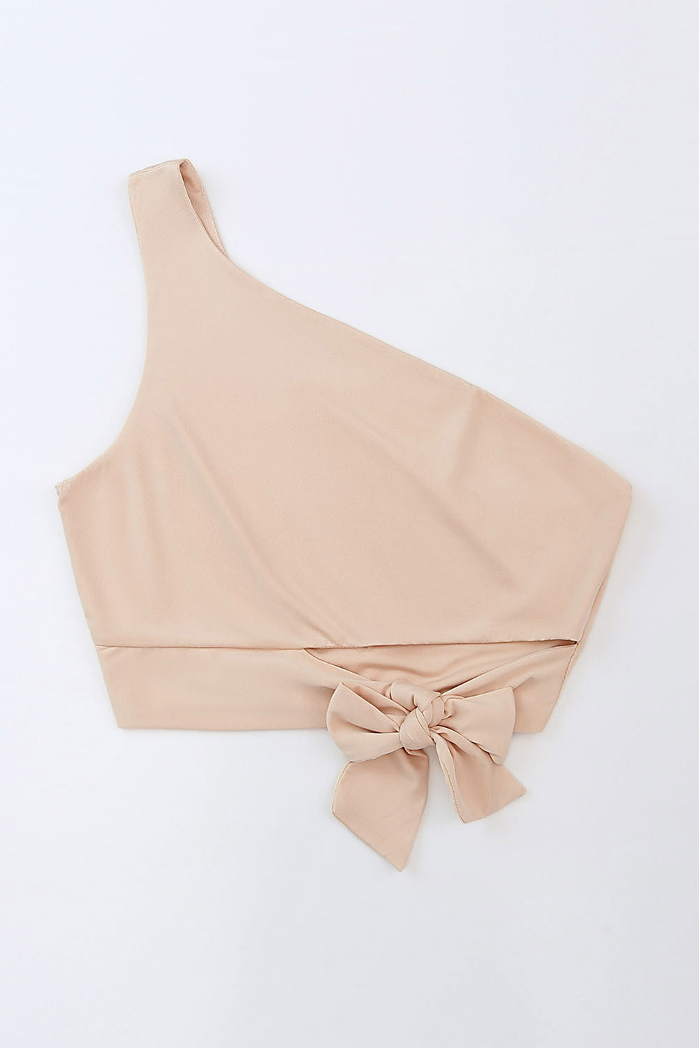 Plain Casual Sleeveless One Shoulder Tie Front Crop Top