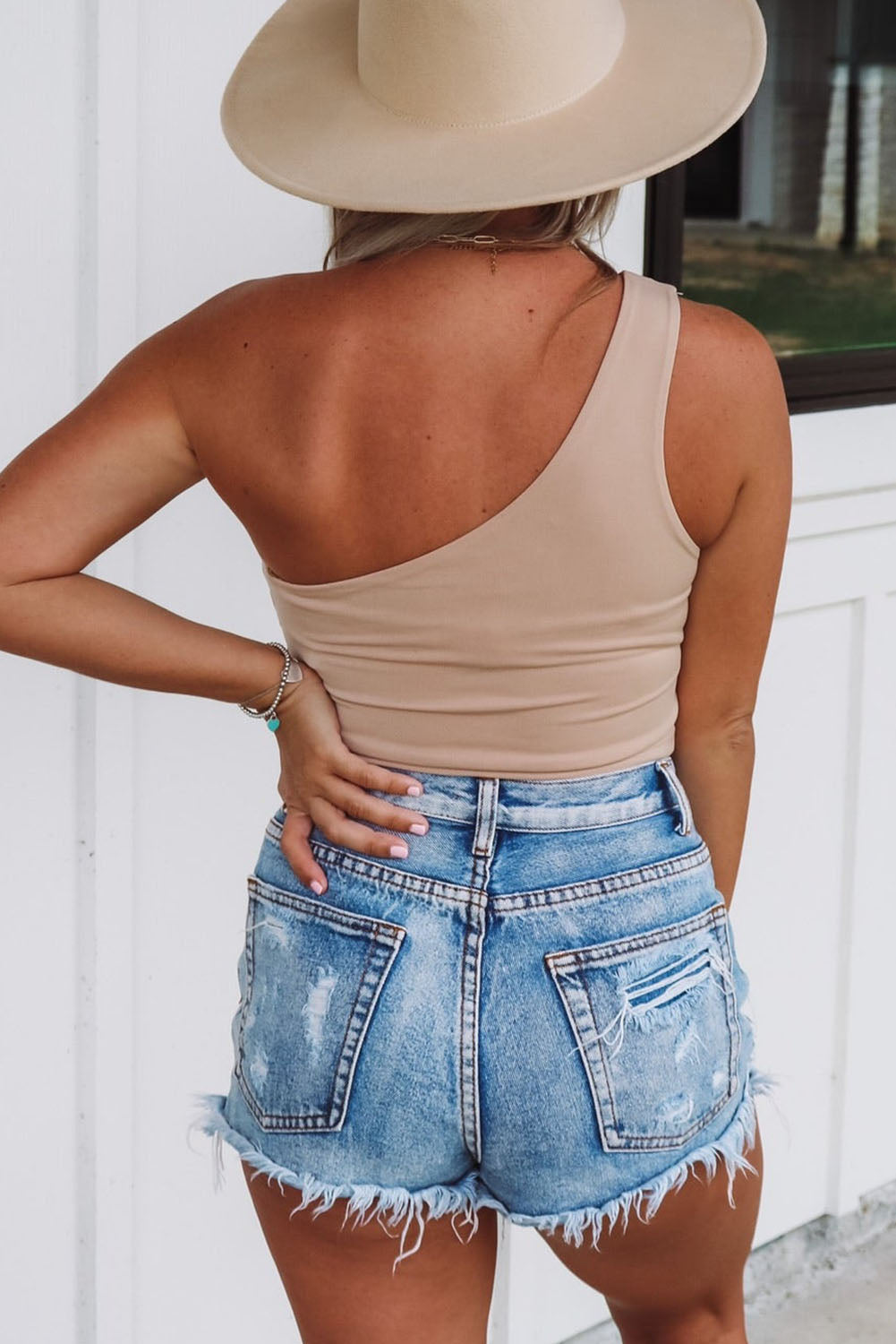 Plain Casual Sleeveless One Shoulder Tie Front Crop Top
