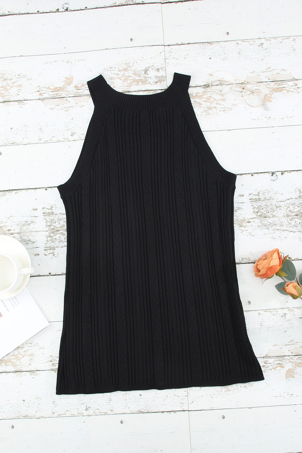 Casual Crew Neck Knit Crop Tank Top