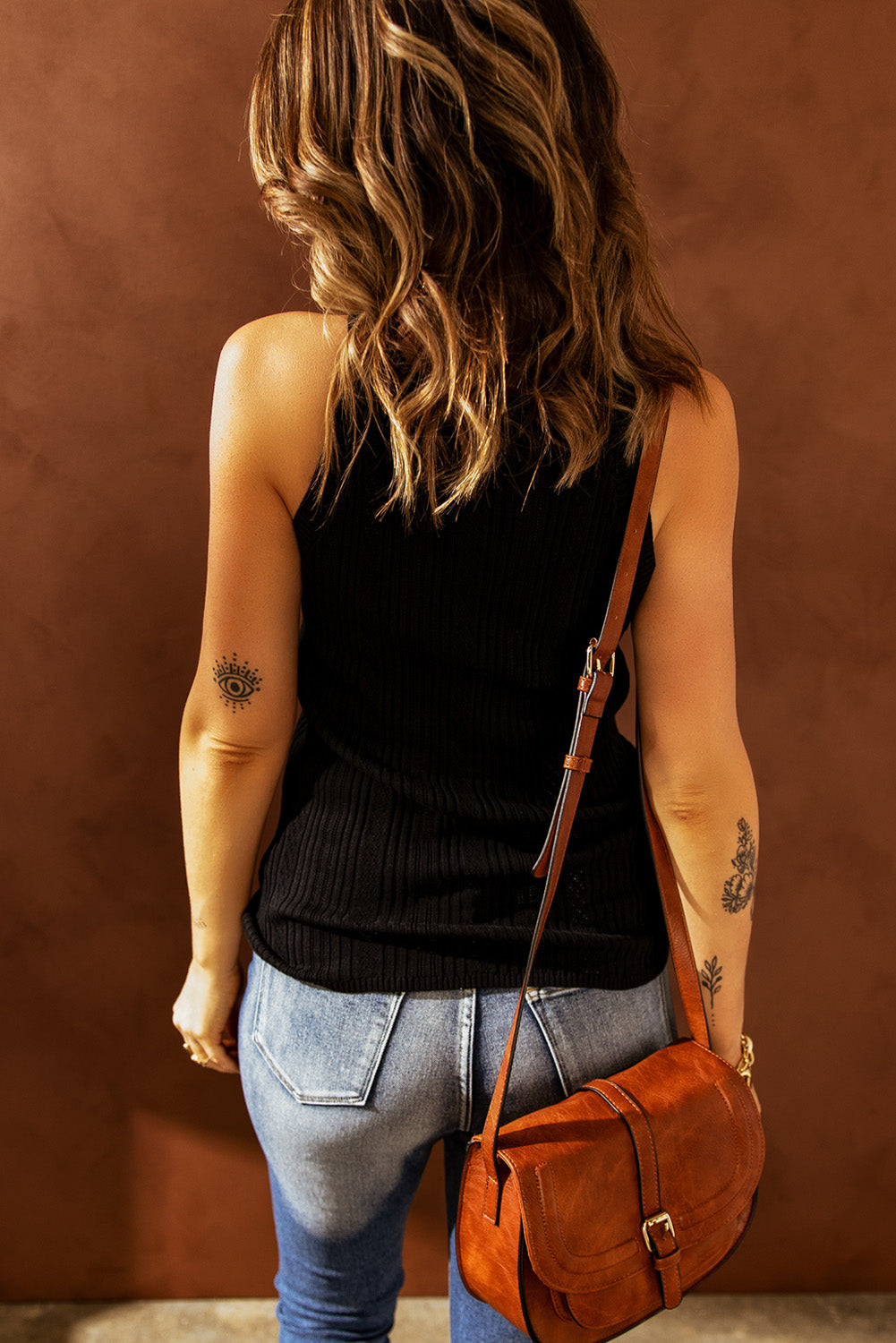 Casual Crew Neck Knit Crop Tank Top