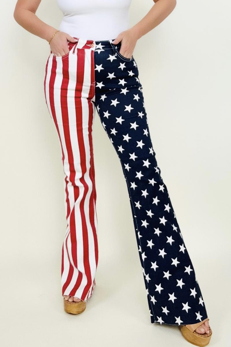 Judy Blue High Waist American Flag Print Flare Jeans