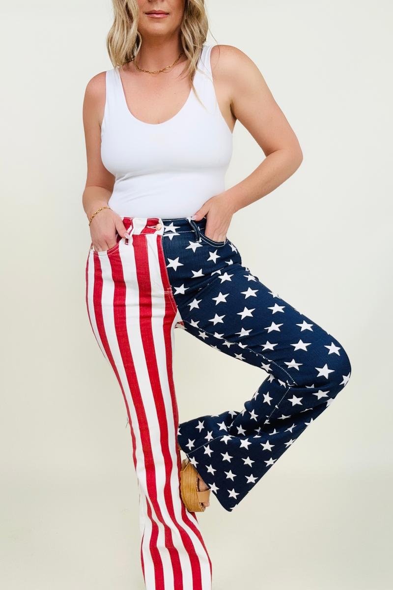 Judy Blue High Waist American Flag Print Flare Jeans