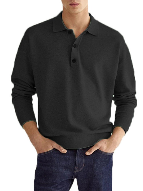 Men's Solid Color Long Sleeve Polo Shirt