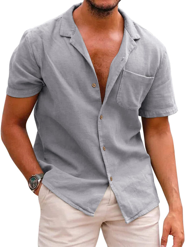 Men's Woven Linen Loose Lapel Shirt