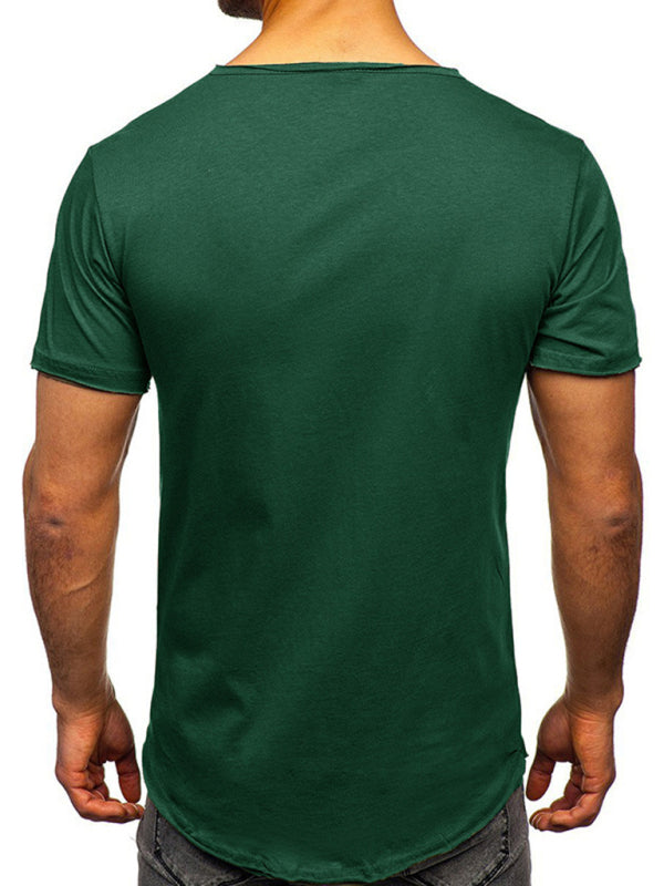 Men's Knit V-Neck Short Sleeve Henley T-Shirt