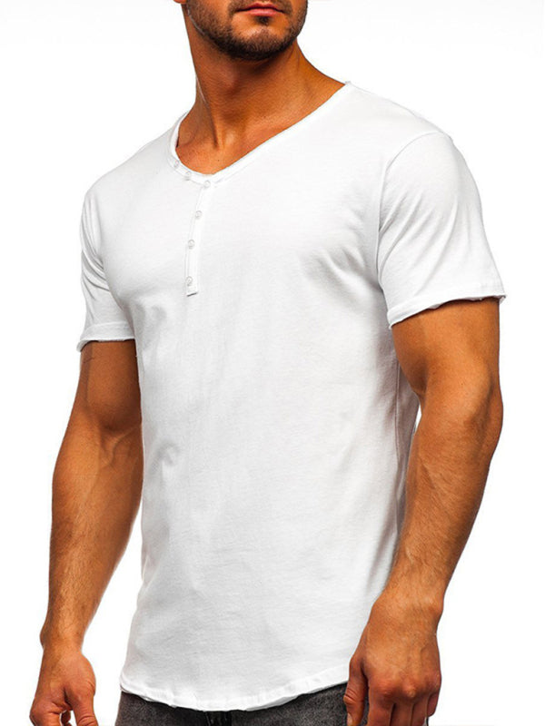 Men's Knit V-Neck Short Sleeve Henley T-Shirt