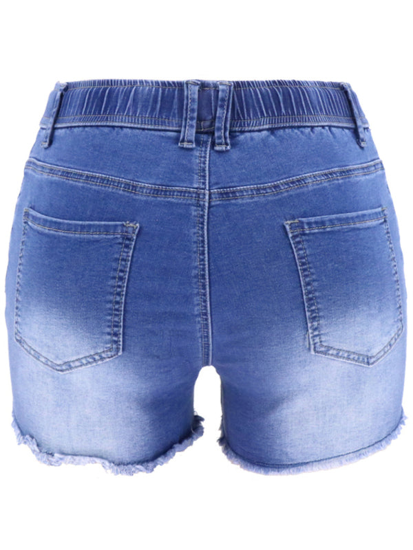 Women's Drawstring Ripped Denim Shorts