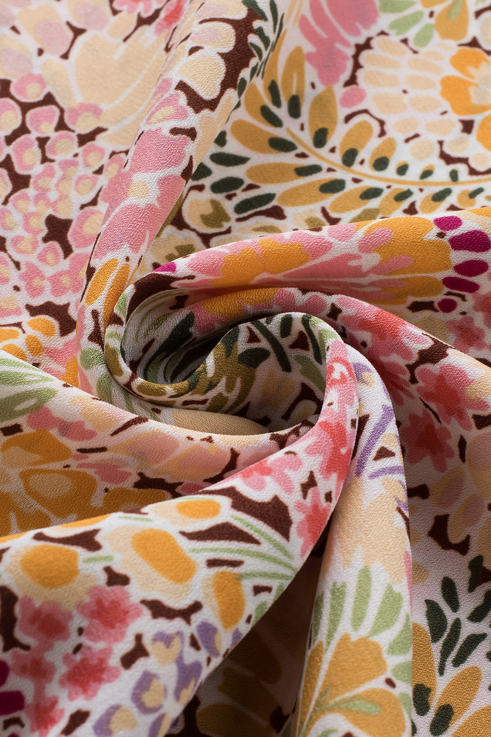 Multicolor Floral Print Smocked Cuffs Long Sleeve Blouse