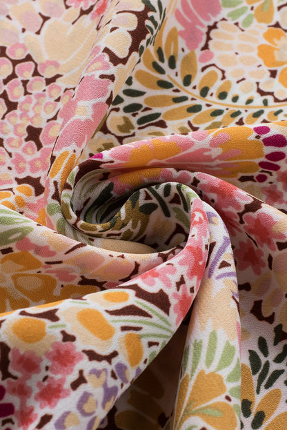 Multicolor Floral Print Smocked Cuffs Long Sleeve Blouse