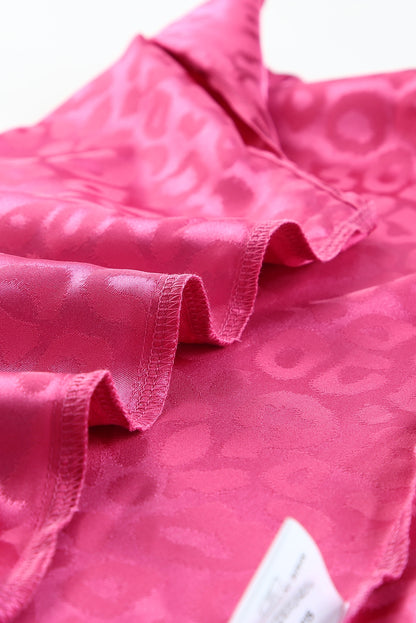 Rosy Satin Jacquard Sleeveless A-Line Leopard Print Dress