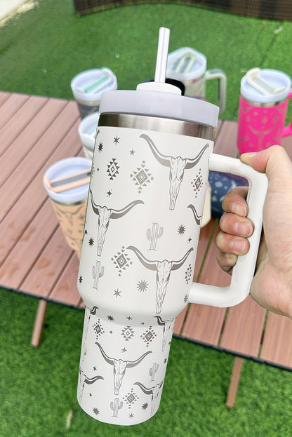 Rose Red Animal Horn Printed Stainless Tumbler with Lid and Straw