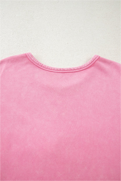 Bonbon Waffle Bowknot Patchwork Mineral Wash Plus Size Top