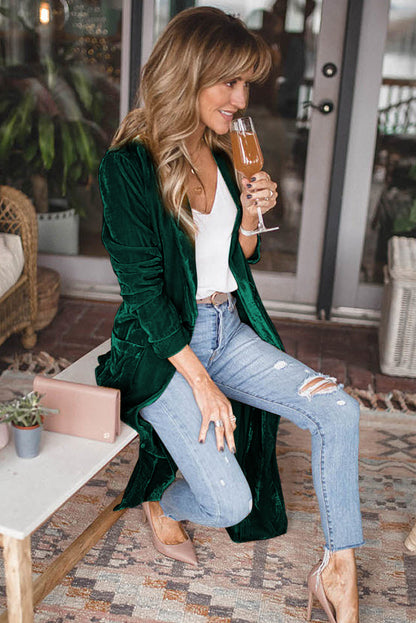 Pocketed Open Front Long Cardigan