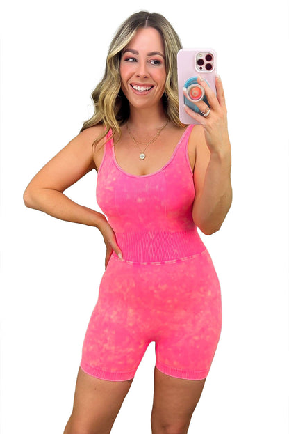 Mineral Wash Ribbed High Waist Athleisure Romper
