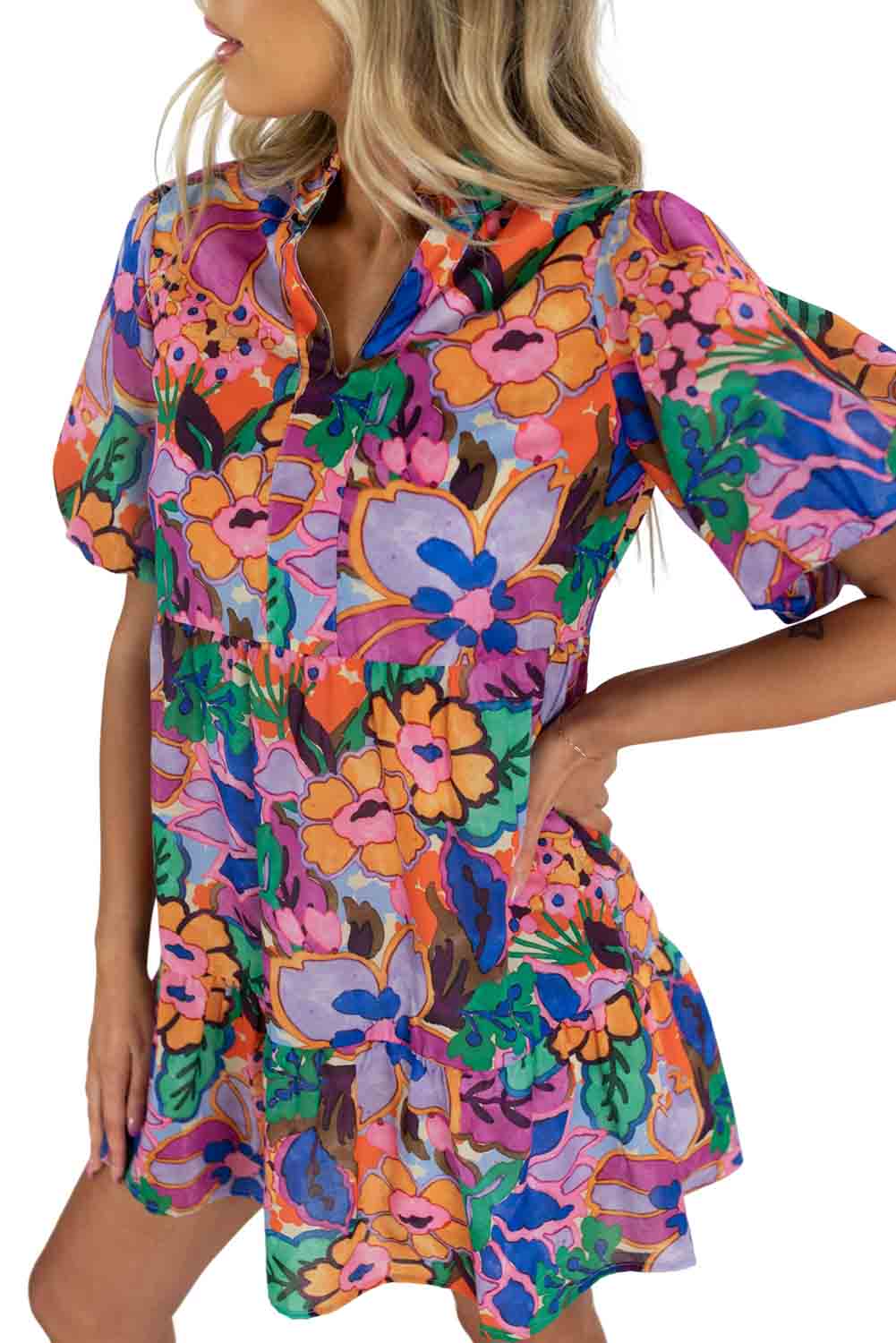 Multicolor Floral Print Ruffle Sleeveless Smocked Blouse