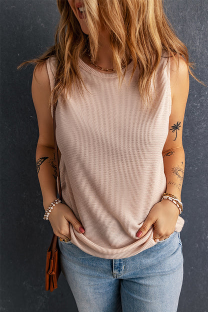 Crew Neck Basic Waffle Tank Top