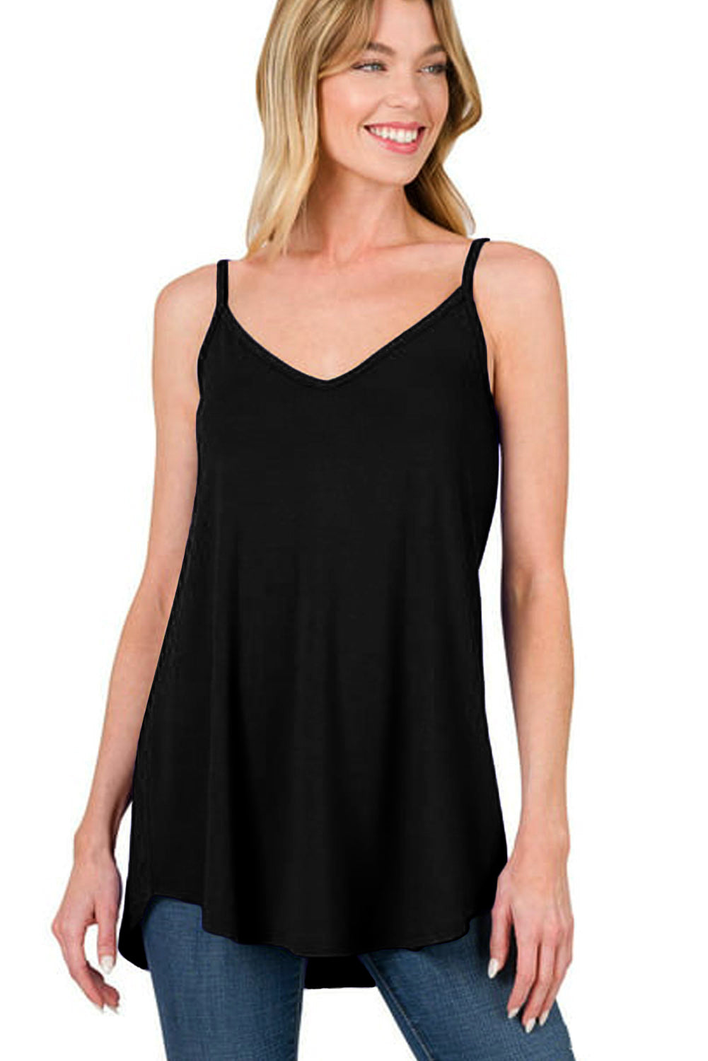 Clay Spaghetti Strap V-Neck Flowy Tunic Cami Top