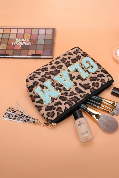 White CALM Letter Pattern Tassel Zipper Makeup Bag