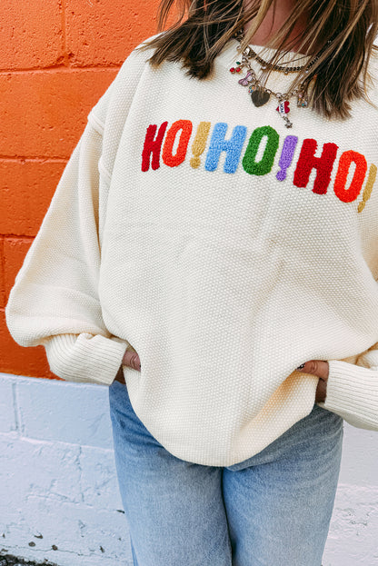 White Chenille Graphic Drop Shoulder Holiday Sweater