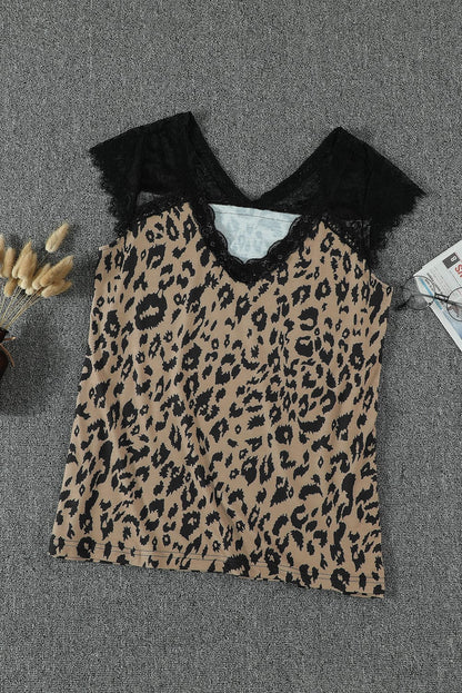 Striped Shirt Lace Trim V Neck T Shirt