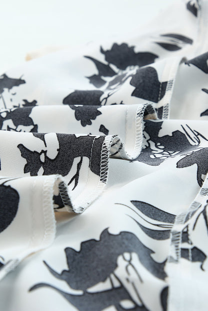 Floral Print Casual Roll Up Sleeve Blouse