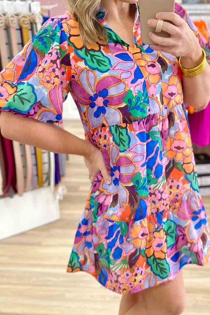 Multicolor Floral Print Ruffle Sleeveless Smocked Blouse