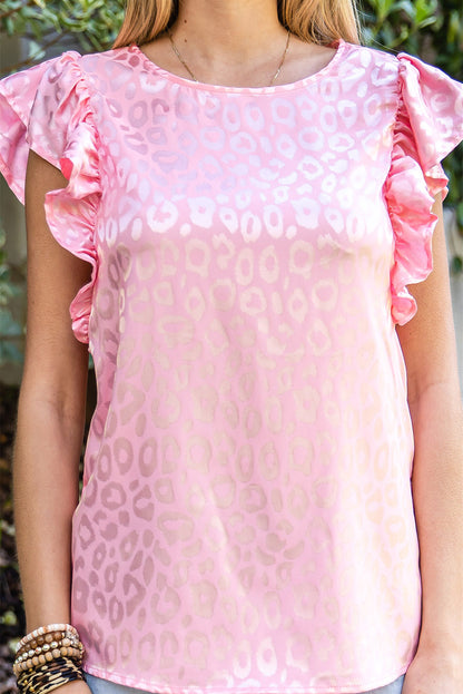 Rosy Satin Jacquard Sleeveless A-Line Leopard Print Dress