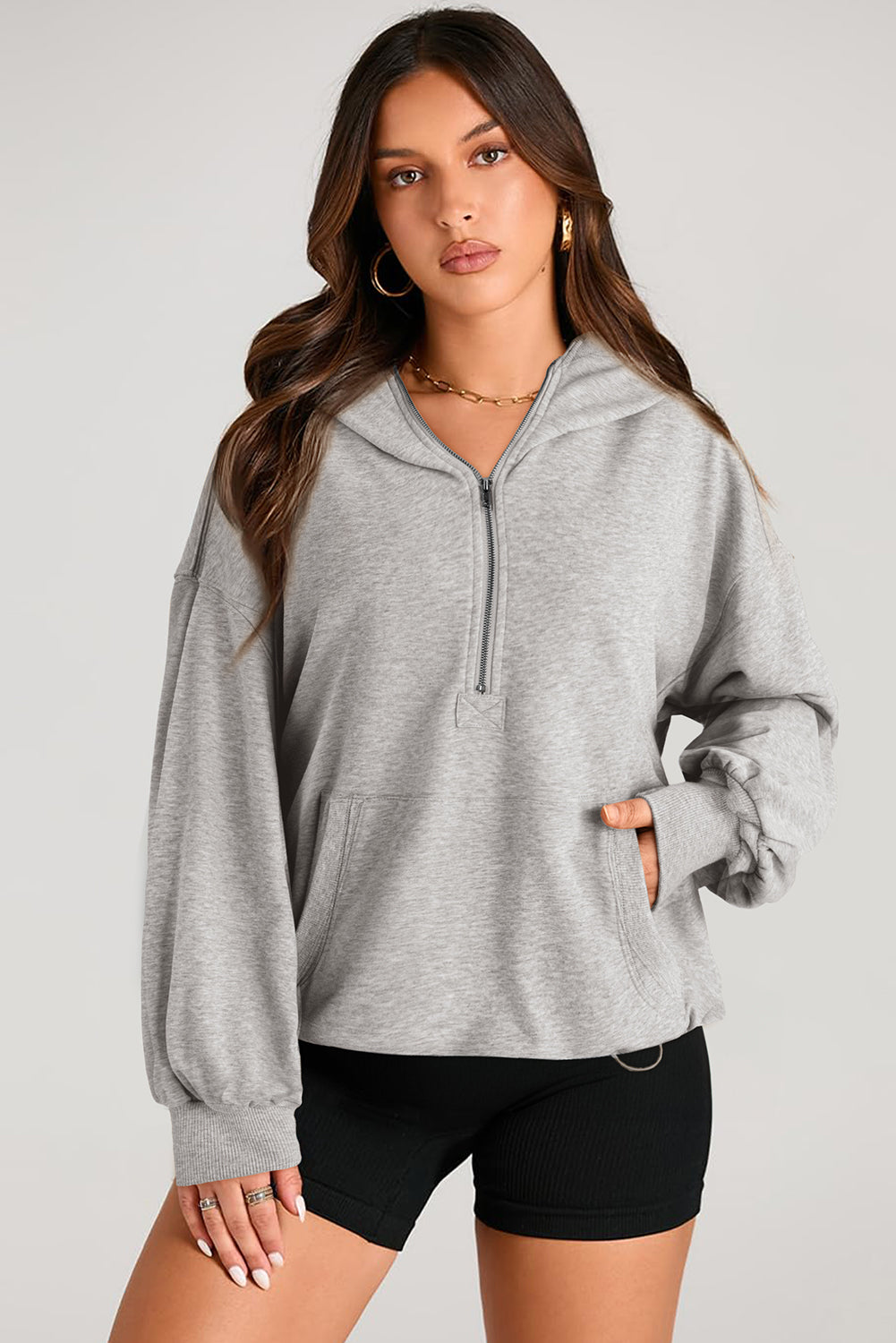 Kangaroo Pocket Half Zipper Oversized Hoodie