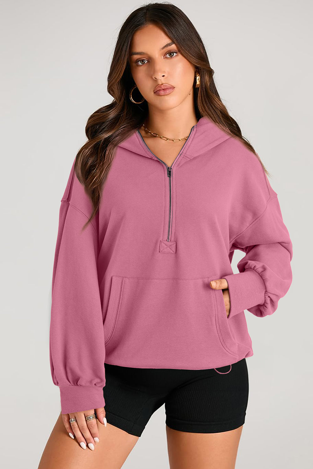 Kangaroo Pocket Half Zipper Oversized Hoodie